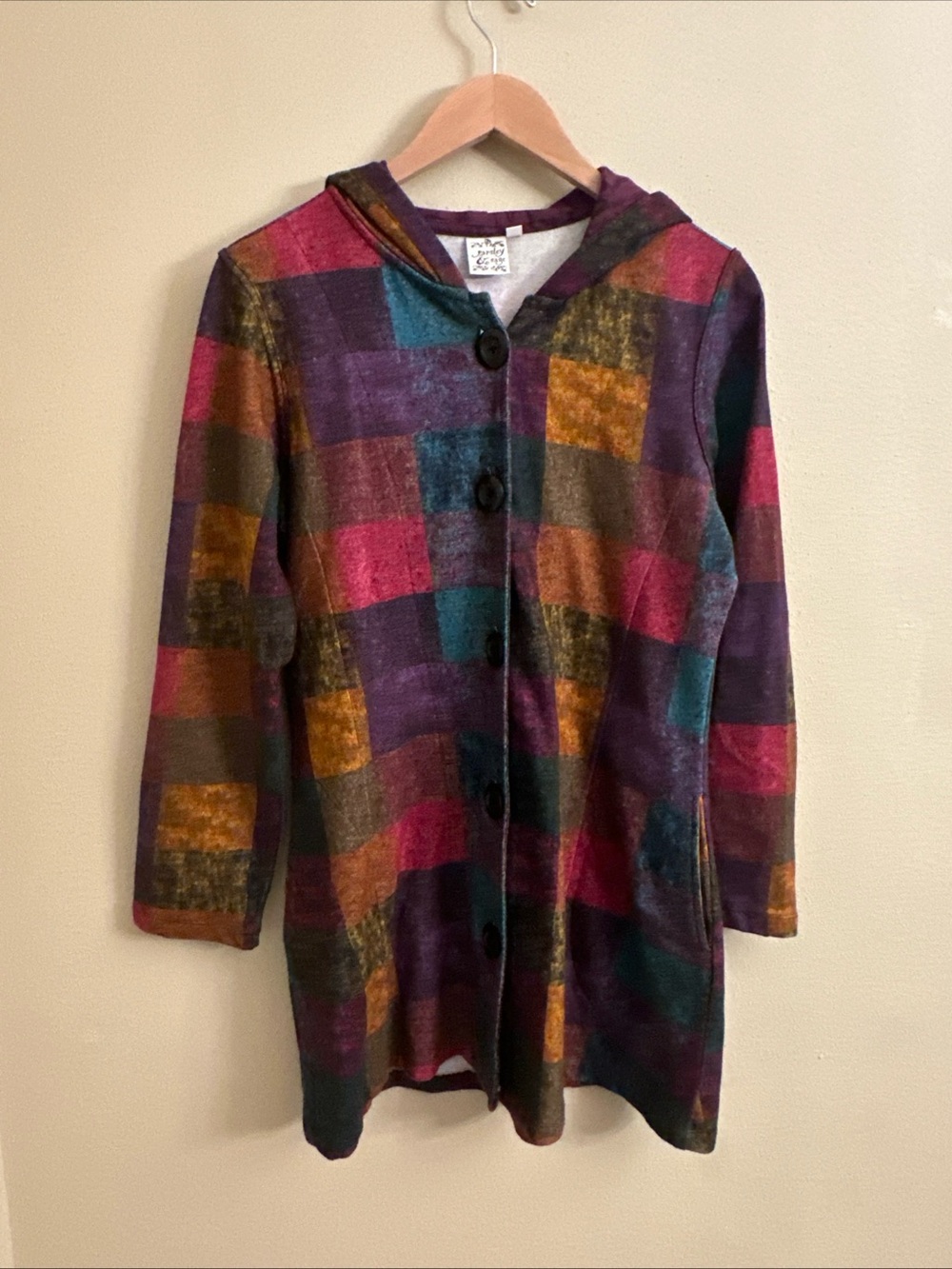 Parsley and Sage Womens Sweater Jacket Size Small Pockets Buttons Hooded Artsy